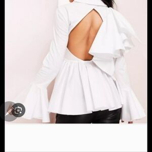 NWT ASOS Design Size 16 Blouse Super Sexy Open Back Popli w/Ruffle Sleeves